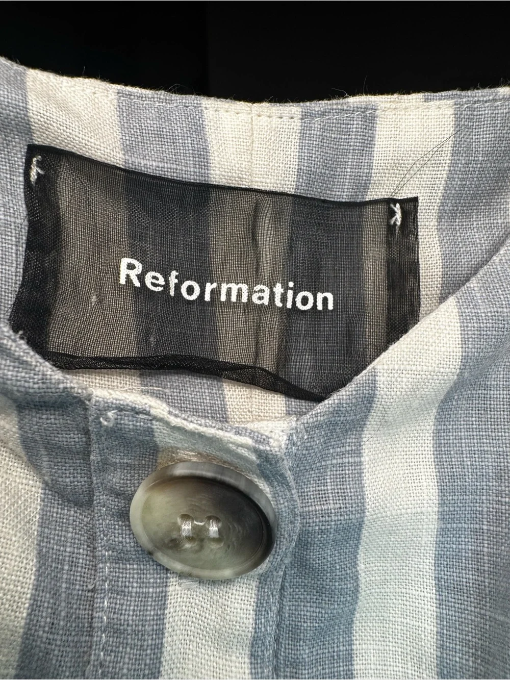 Reformation “Torta” Blue & White 100% Linen Jumpsuit